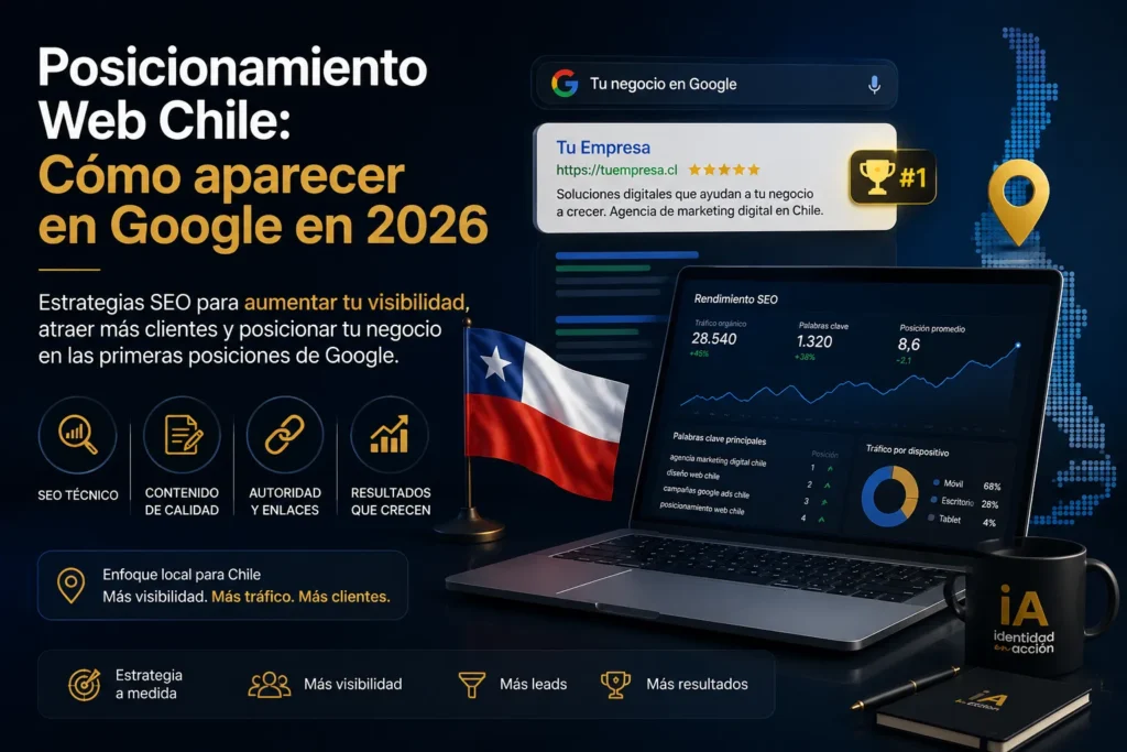 Posicionamiento Web Chile mostrando estrategias SEO para aparecer en Google en 2026, aumentar la visibilidad online, generar tráfico orgánico y conseguir más clientes en Chile.