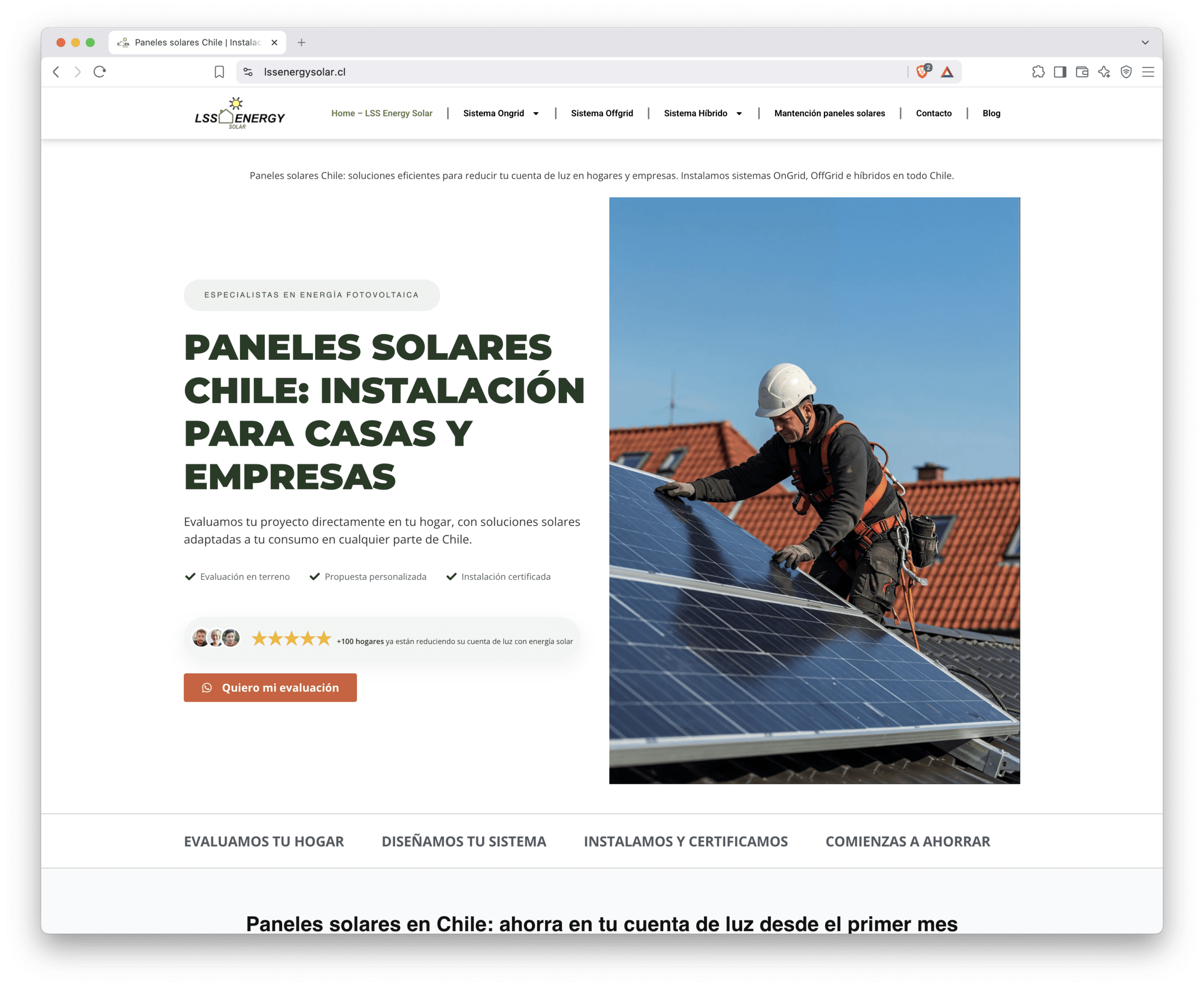 Sitio web de LSS Energy Solar trabajado por Identidad en Acción